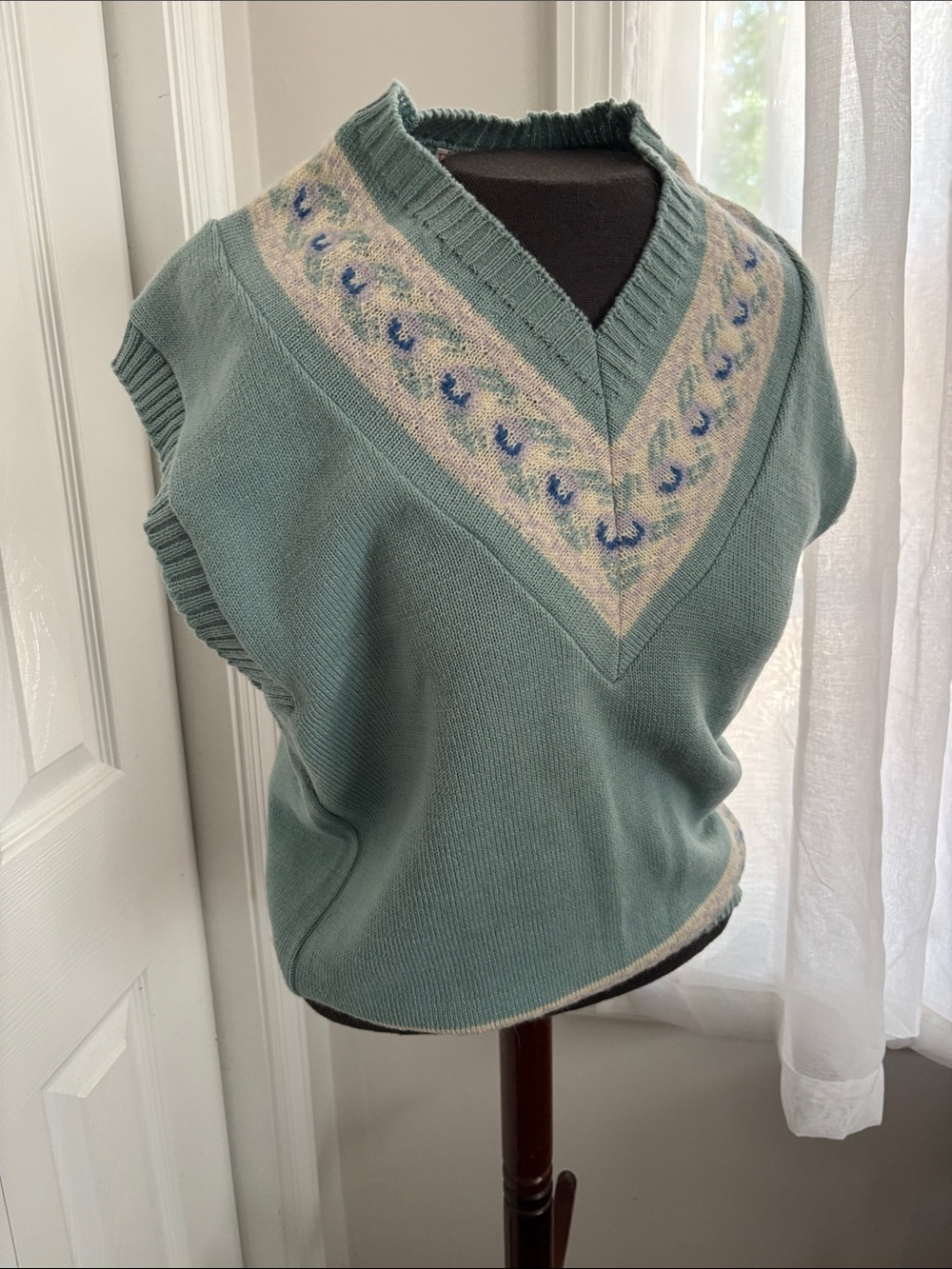 Pendleton Wool Mint Green/blue V-Neck Sweater Vest